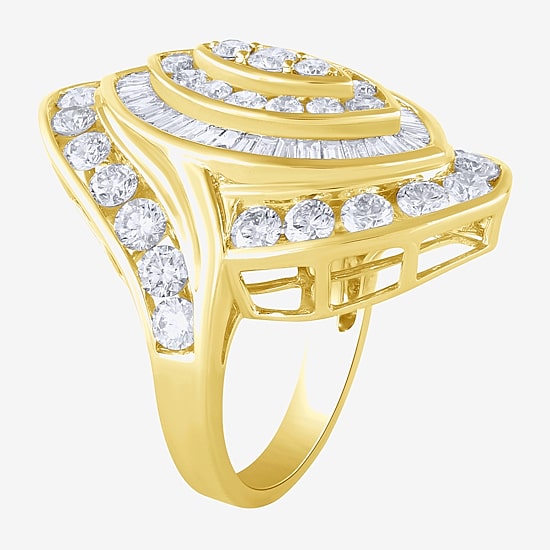 (G/Si2) Womens 4 CT. T.W. Lab Grown White Diamond 10K Gold Marquise Cluster Cocktail Ring