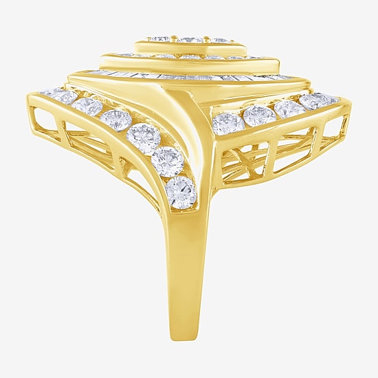 (G/Si2) Womens 4 CT. T.W. Lab Grown White Diamond 10K Gold Marquise Cluster Cocktail Ring