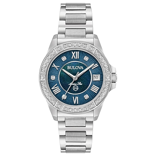 Bulova Marine Star Womens Silver Tone Stainless Steel Bracelet Watch 96r215