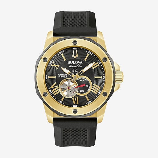 Bulova Marine Star Mens Automatic Black Strap Watch 98a272