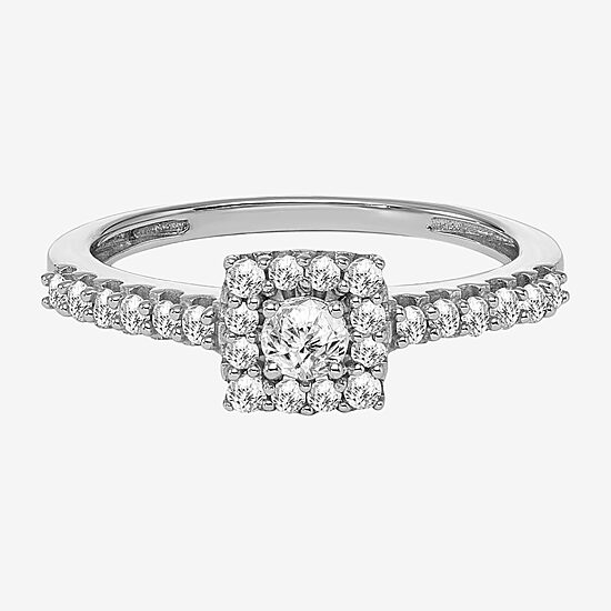 Womens 1/2 CT. Natural White Diamond 10K Gold Cushion Halo Engagement Ring