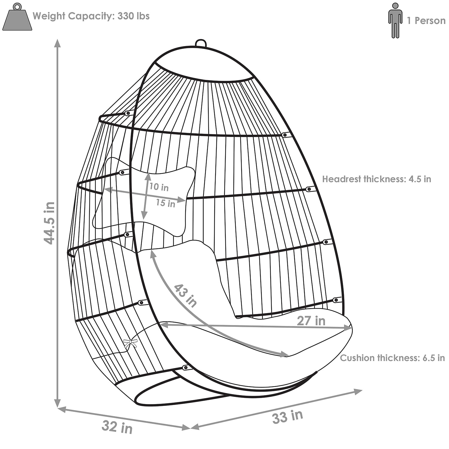 Julia Hanging Egg Chair with Cushions