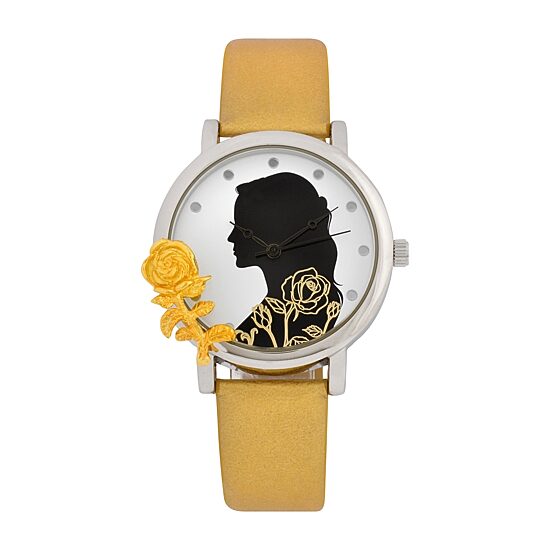 Disney Beauty and the Beast Womens Gold Tone Strap Watch Bbm5005jc