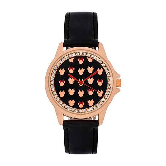 Disney Minnie Mouse Womens Black Strap Watch Mn1618jc