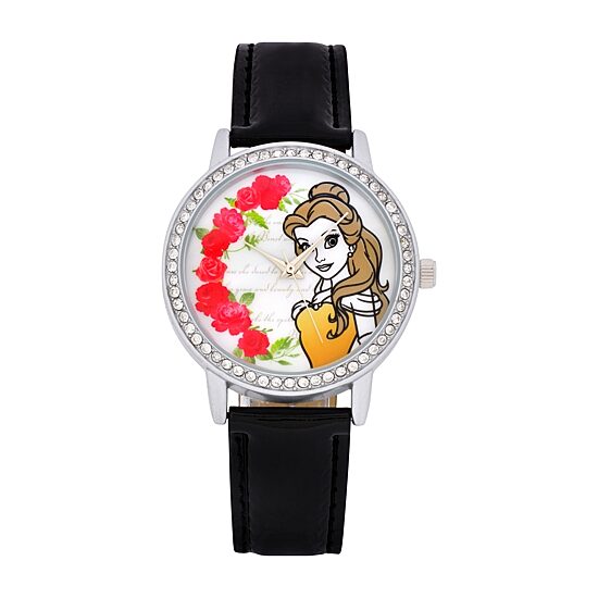 Disney Beauty and the Beast Womens Black Strap Watch Pn1562jc