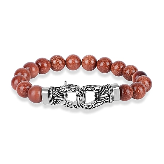 Mens Stainless Steel Gold-toned Beaded Bracelet