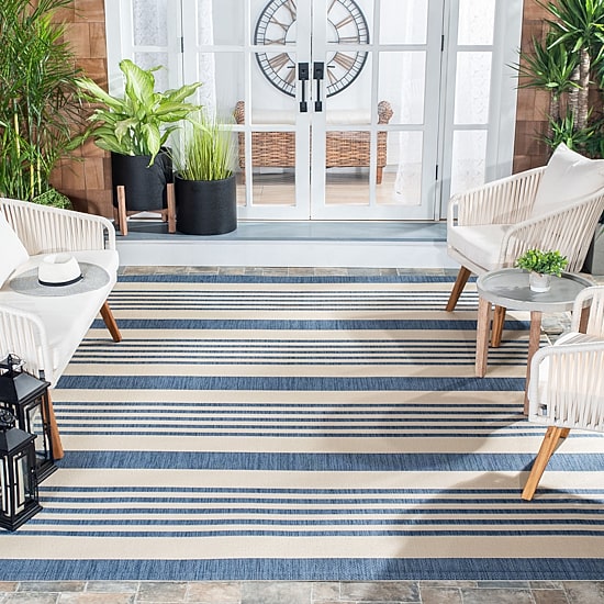 Safavieh Courtyard Collection Santos Stripe Indoor/Outdoor Square Area Rug