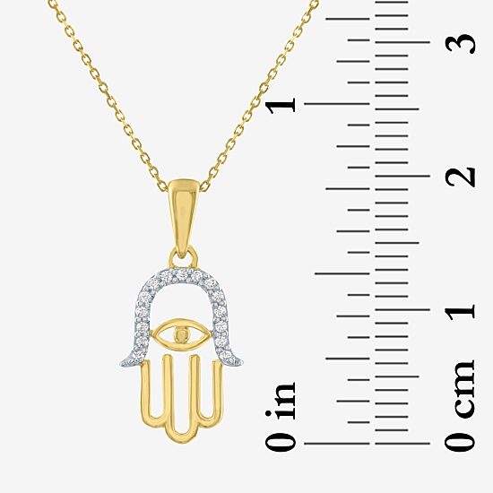Womens Diamond Accent Natural White Diamond 10K Gold Hamsa 18 Inch Pendant Necklace