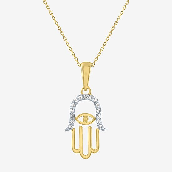 Womens Diamond Accent Natural White Diamond 10K Gold Hamsa 18 Inch Pendant Necklace