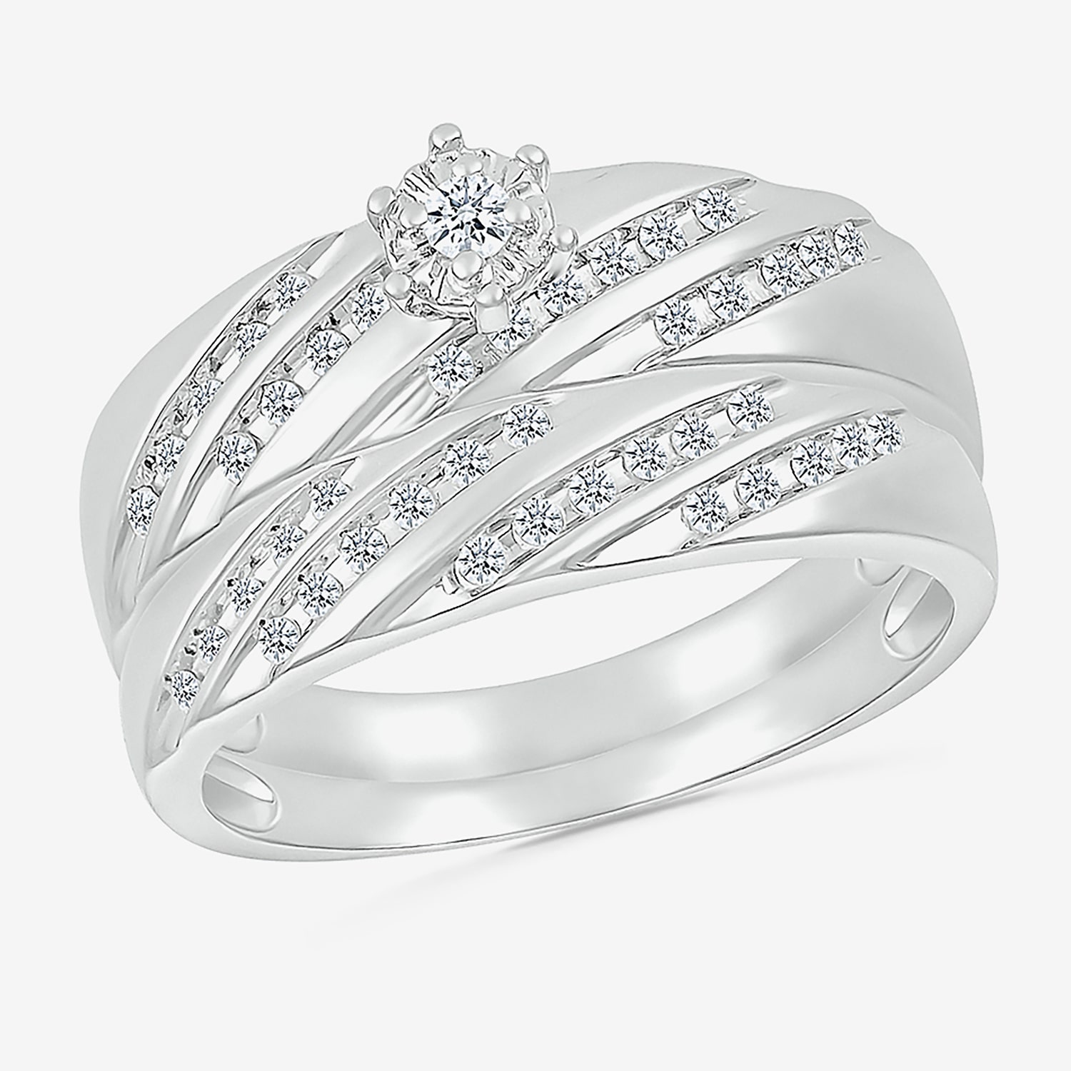 6.7mm Unisex Adult 1/2 CT. T.W. Natural White Diamond 10K Gold Round Side Stone Wedding Ring Set