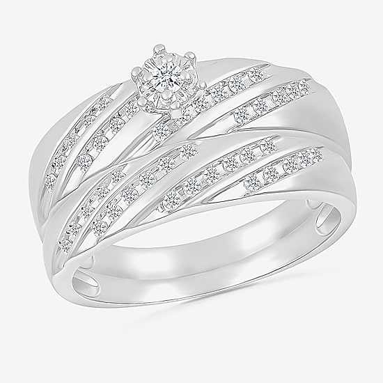 6.7mm Unisex Adult 1/2 CT. T.W. Natural White Diamond 10K Gold Round Side Stone Wedding Ring Set
