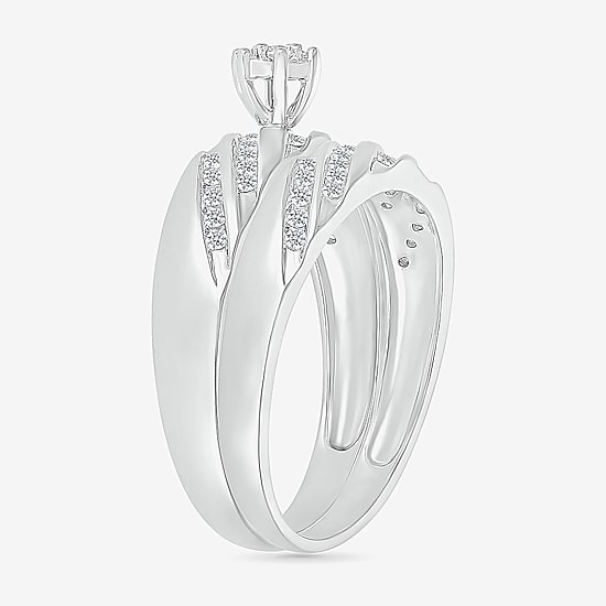 6.7mm Unisex Adult 1/2 CT. T.W. Natural White Diamond 10K Gold Round Side Stone Wedding Ring Set