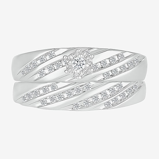 6.7mm Unisex Adult 1/2 CT. T.W. Natural White Diamond 10K Gold Round Side Stone Wedding Ring Set