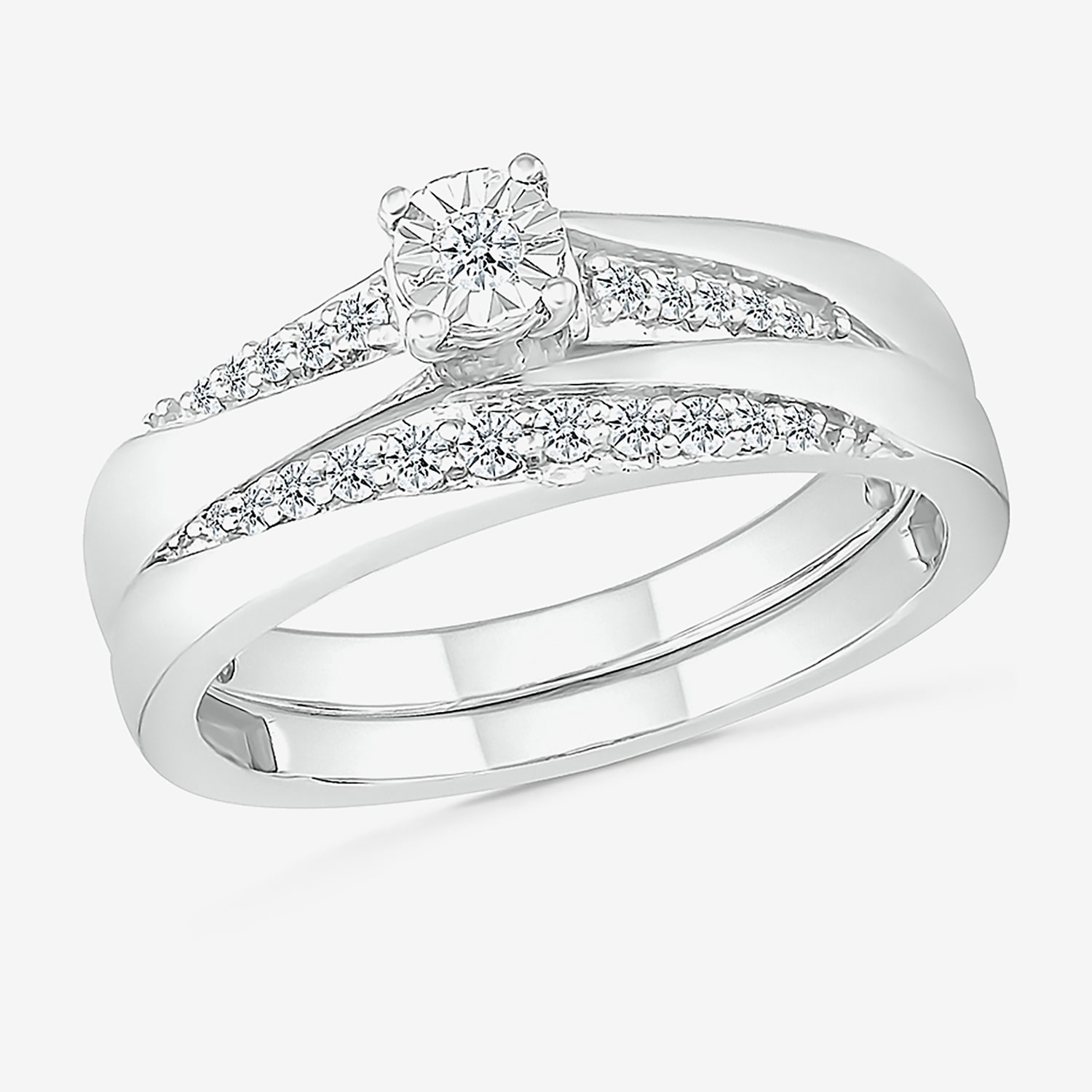 5.20mm Unisex Adult 1/ CT. T.W. Natural White Diamond 10K Gold Round Side Stone Wedding Ring Set