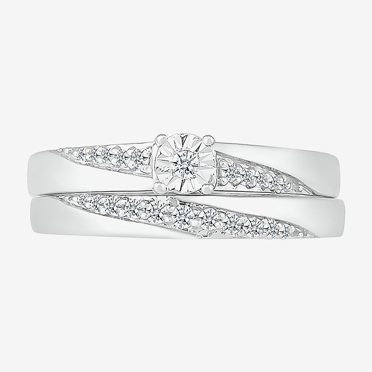 5.20mm Unisex Adult 1/ CT. T.W. Natural White Diamond 10K Gold Round Side Stone Wedding Ring Set