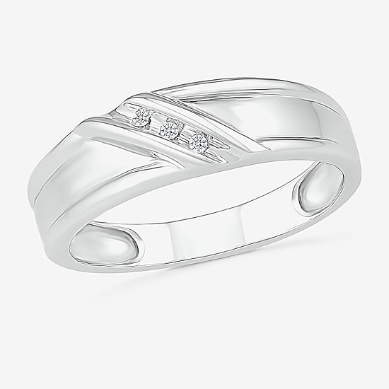 4.60mm Unisex Adult 1/10 CT. T.W. Natural White Diamond 10K Gold Round Side Stone Wedding Ring Set
