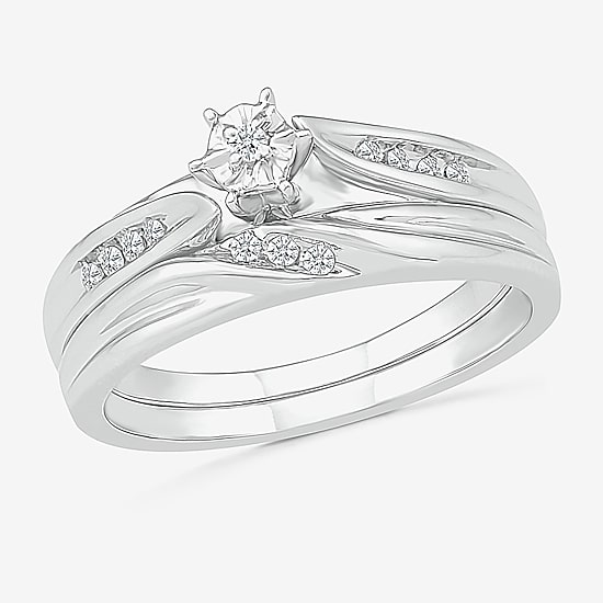 4.60mm Unisex Adult 1/10 CT. T.W. Natural White Diamond 10K Gold Round Side Stone Wedding Ring Set