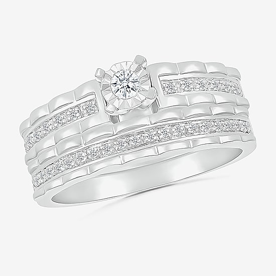 5.20mm Unisex Adult 1/4 CT. T.W. Natural White Diamond 10K Gold Round Side Stone Wedding Ring Set