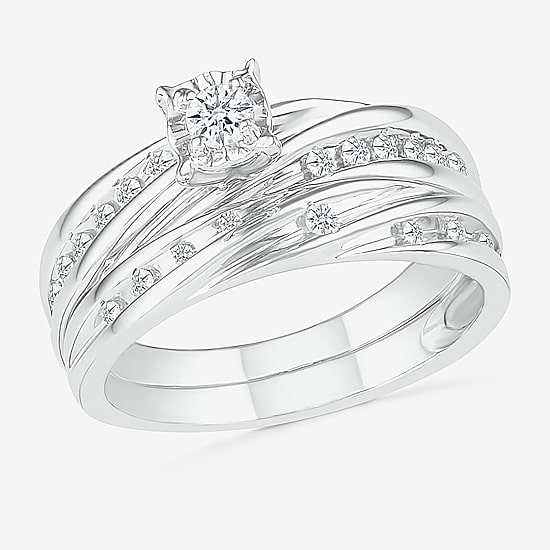 4.25mm Unisex Adult 1/2 CT. T.W. Natural White Diamond 10K Gold Round Side Stone Wedding Ring Set