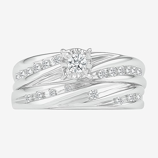 4.25mm Unisex Adult 1/2 CT. T.W. Natural White Diamond 10K Gold Round Side Stone Wedding Ring Set
