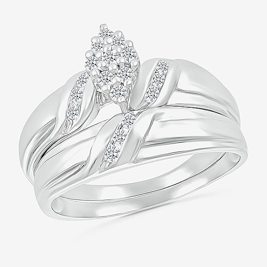 4.00mm Unisex Adult 1/3 CT. T.W. Natural White Diamond 10K Gold Marquise Wedding Ring Set