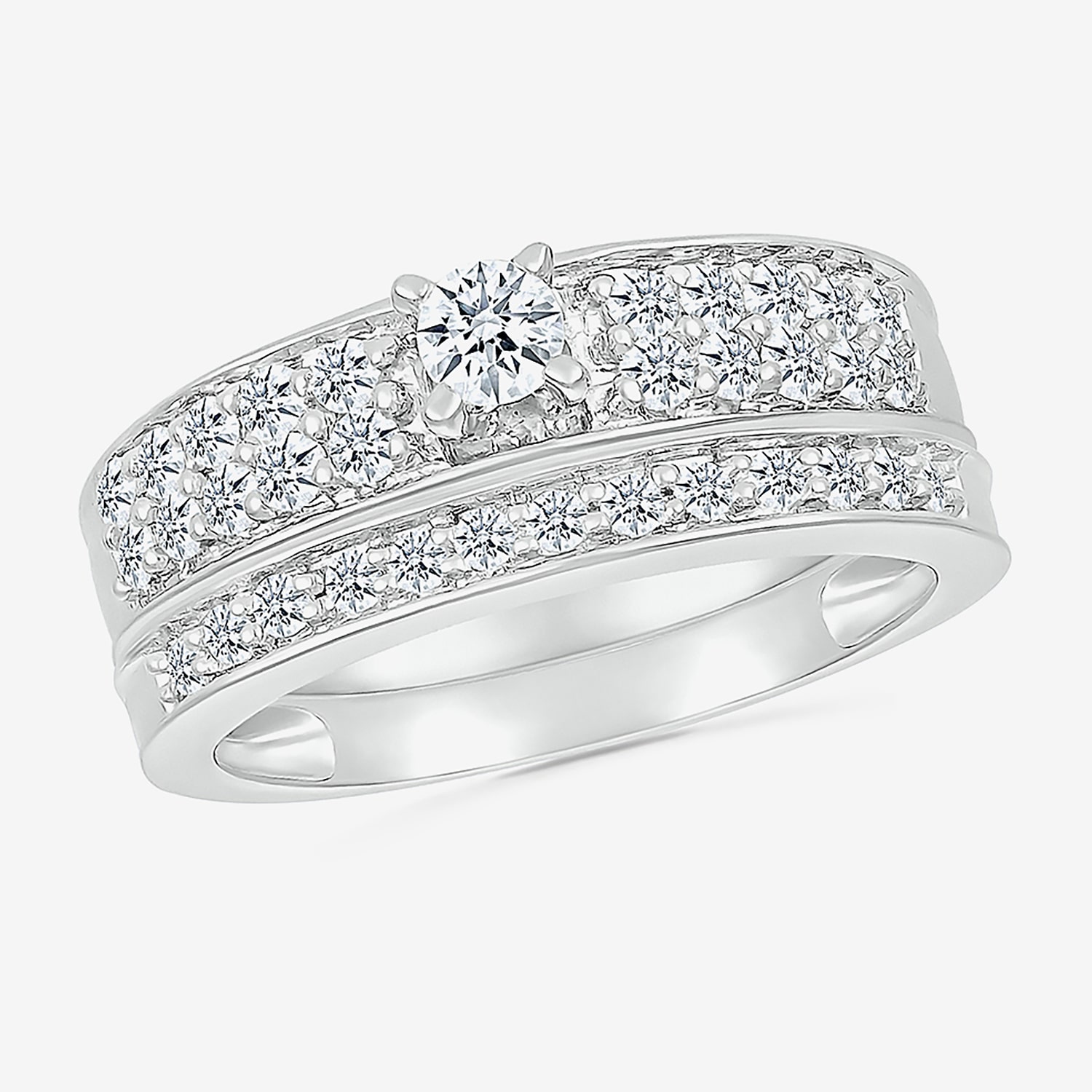 5.00mm Unisex Adult 1 CT. T.W. Natural White Diamond 10K Gold Round Side Stone Wedding Ring Set