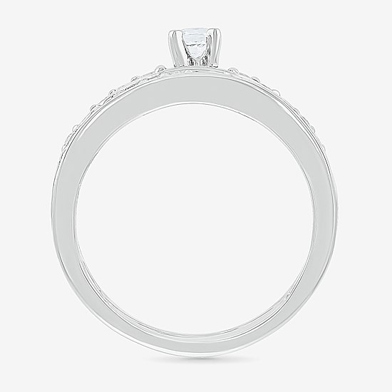 5.00mm Unisex Adult 1 CT. T.W. Natural White Diamond 10K Gold Round Side Stone Wedding Ring Set