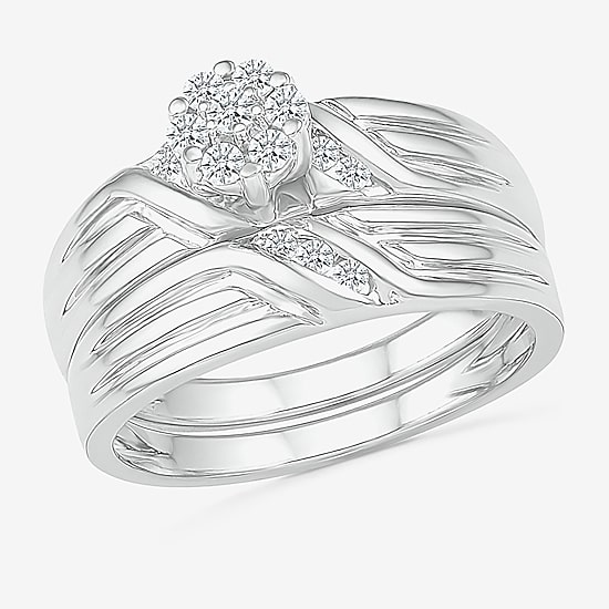 4.00mm Unisex Adult 1/3 CT. T.W. Natural White Diamond 10K Gold Round Wedding Ring Set
