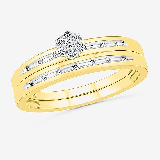 3.60mm Unisex Adult 1/5 CT. Natural White Diamond 10K Gold Round Side Stone Wedding Ring Set