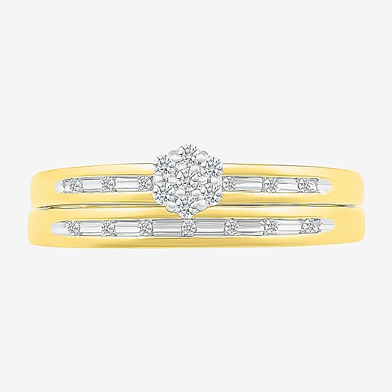 3.60mm Unisex Adult 1/5 CT. Natural White Diamond 10K Gold Round Side Stone Wedding Ring Set