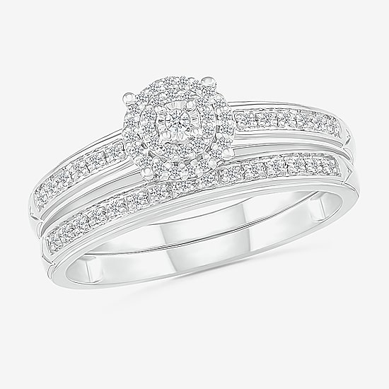 4.45mm Unisex Adult 1/4 CT. T.W. Natural White Diamond 10K Gold Round Halo Side Stone Ring Set
