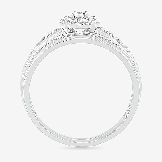 4.45mm Unisex Adult 1/4 CT. T.W. Natural White Diamond 10K Gold Round Halo Side Stone Ring Set