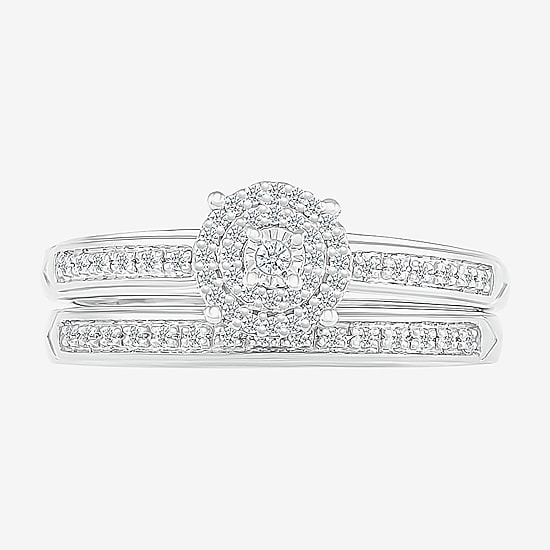 4.45mm Unisex Adult 1/4 CT. T.W. Natural White Diamond 10K Gold Round Halo Side Stone Ring Set
