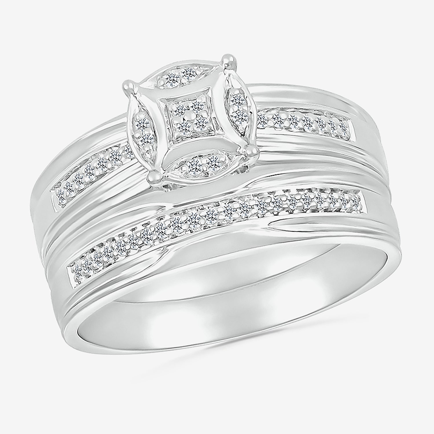 5.50mm Unisex Adult 1/4 CT. T.W. Natural White Diamond 10K Gold Round Side Stone Wedding Ring Set