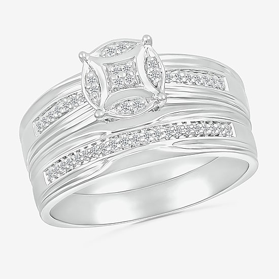 5.50mm Unisex Adult 1/4 CT. T.W. Natural White Diamond 10K Gold Round Side Stone Wedding Ring Set