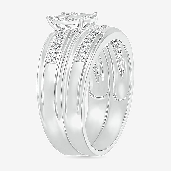 5.50mm Unisex Adult 1/4 CT. T.W. Natural White Diamond 10K Gold Round Side Stone Wedding Ring Set