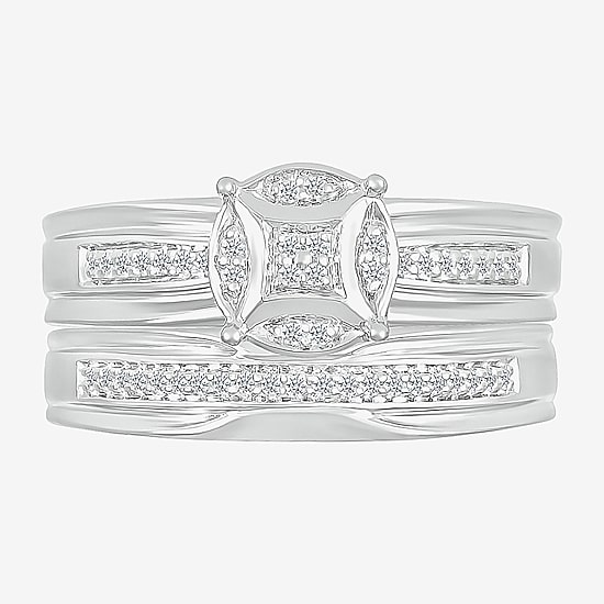 5.50mm Unisex Adult 1/4 CT. T.W. Natural White Diamond 10K Gold Round Side Stone Wedding Ring Set