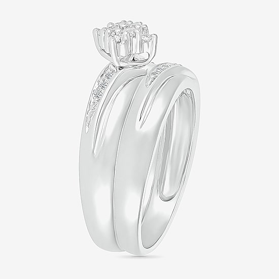 4.65mm Unisex Adult 1/4 CT. T.W. Natural White Diamond 10K Gold Marquise Side Stone Wedding Ring Set