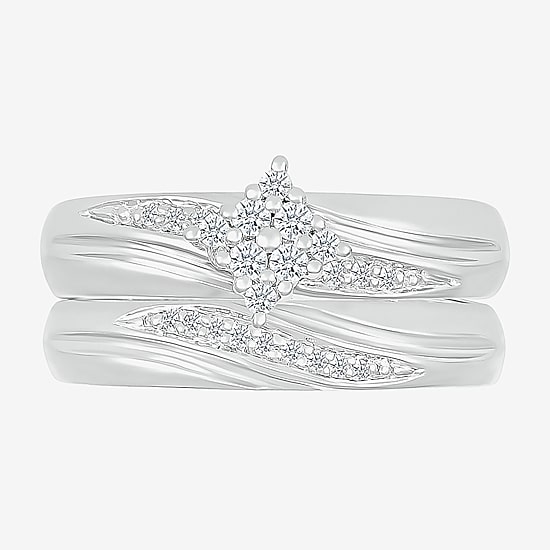 4.65mm Unisex Adult 1/4 CT. T.W. Natural White Diamond 10K Gold Marquise Side Stone Wedding Ring Set