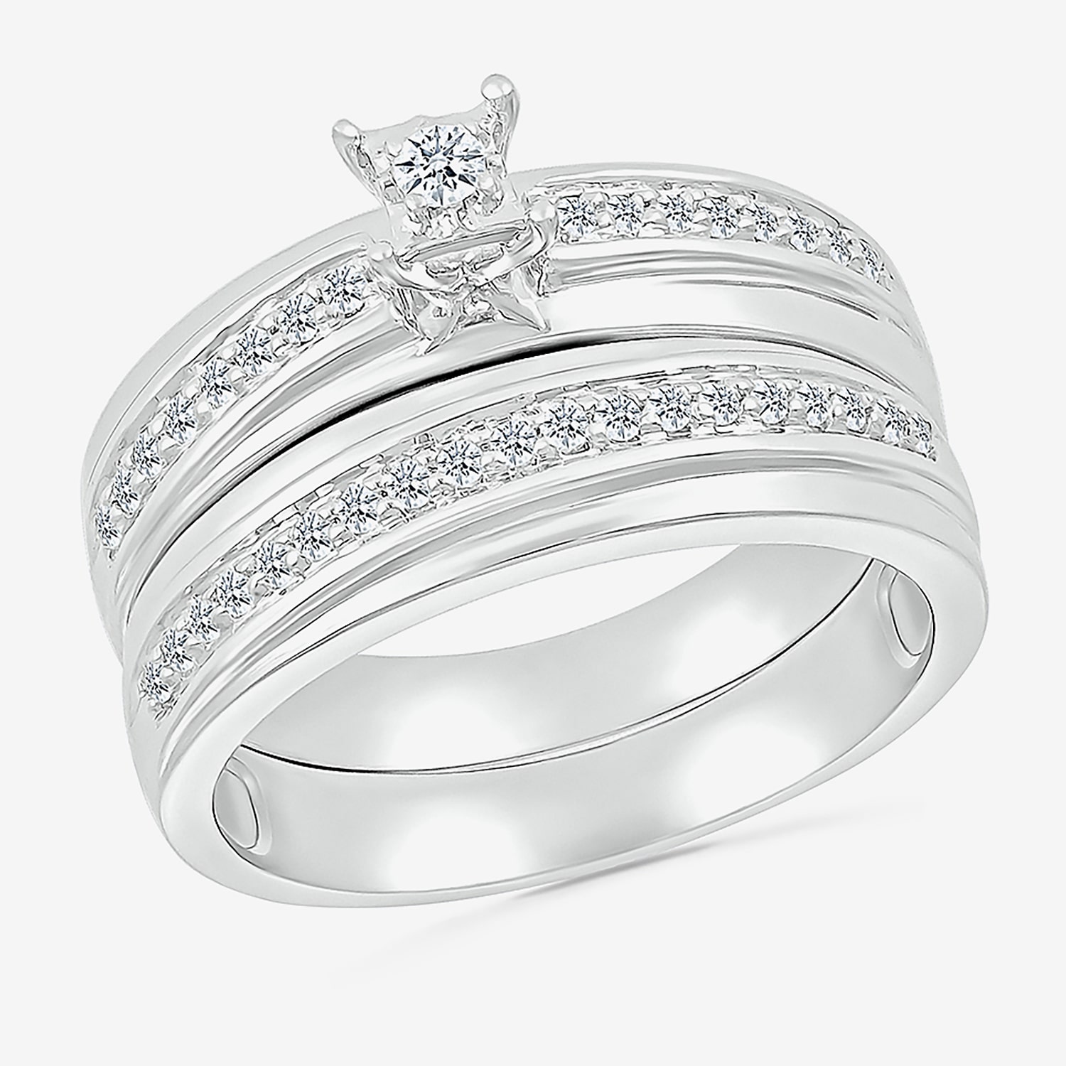 4.90mm Unisex Adult 3/8 CT. T.W. Natural White Diamond 10K Gold Side Stone Wedding Ring Set