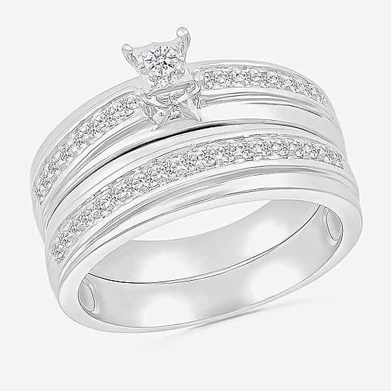 4.90mm Unisex Adult 3/8 CT. T.W. Natural White Diamond 10K Gold Side Stone Wedding Ring Set