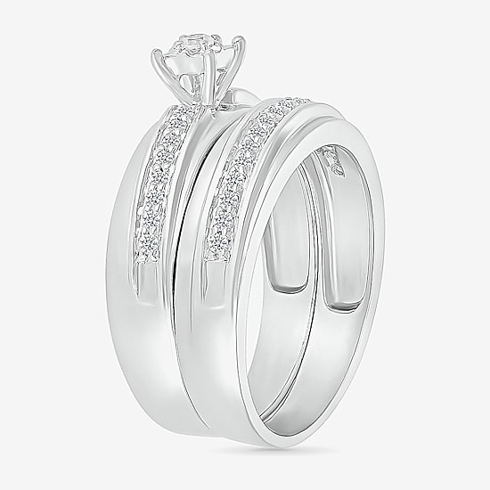 4.90mm Unisex Adult 3/8 CT. T.W. Natural White Diamond 10K Gold Side Stone Wedding Ring Set