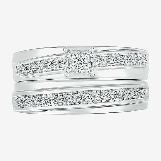 4.90mm Unisex Adult 3/8 CT. T.W. Natural White Diamond 10K Gold Side Stone Wedding Ring Set