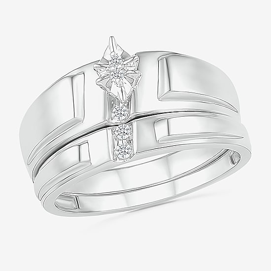 4.90mm Unisex Adult 1/10 CT. T.W. Natural White Diamond 10K Gold Marquise Wedding Ring Set