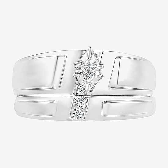 4.90mm Unisex Adult 1/10 CT. T.W. Natural White Diamond 10K Gold Marquise Wedding Ring Set