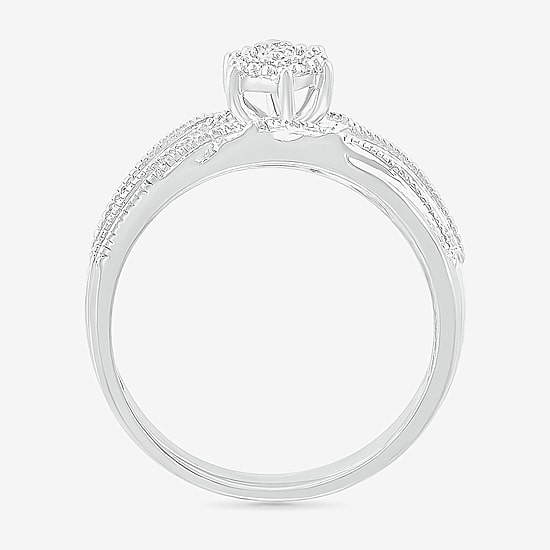 5.20mm Unisex Adult 1/3 CT. T.W. Natural White Diamond 10K Gold Marquise Halo Side Stone Ring Set