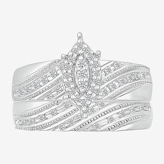 5.20mm Unisex Adult 1/3 CT. T.W. Natural White Diamond 10K Gold Marquise Halo Side Stone Ring Set