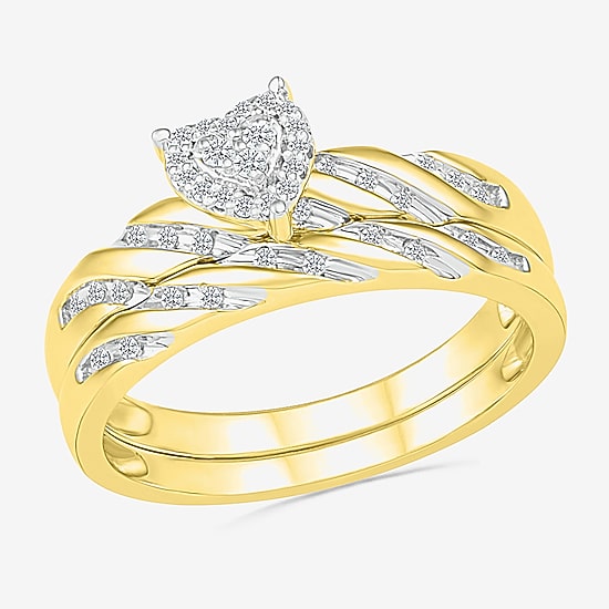3.65mm Unisex Adult 1/5 CT. Natural White Diamond 10K Gold Heart Halo Side Stone Ring Set