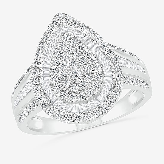 6.20mm Unisex Adult 1 CT. T.W. Natural White Diamond 10K Gold Pear Side Stone Halo Engagement Ring