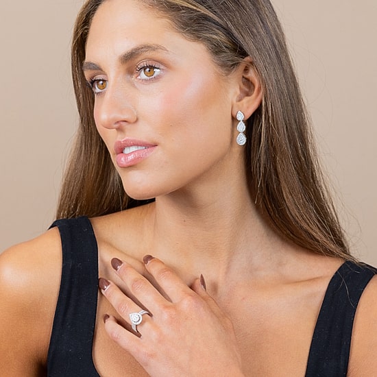 Signature By Modern Bride Womens 1 CT. T.W. Natural White Diamond 10K White Gold Pear Side Stone Halo Bridal Set
